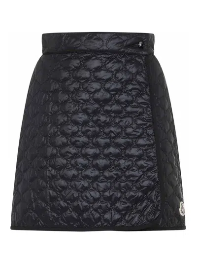 Moncler Quilted Black Skirt With Glossy Finish And Wrap Style