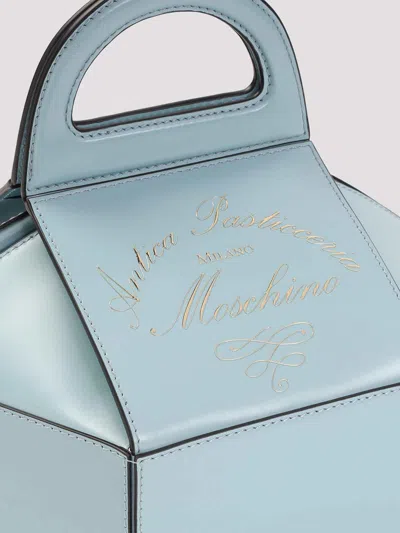 Moschino Cake Box Top Handle Leather Handbag In Blue
