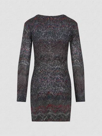 Missoni Multicolour Dress With Deep Neckline And All-over Sequins In Viscose Woman In Black