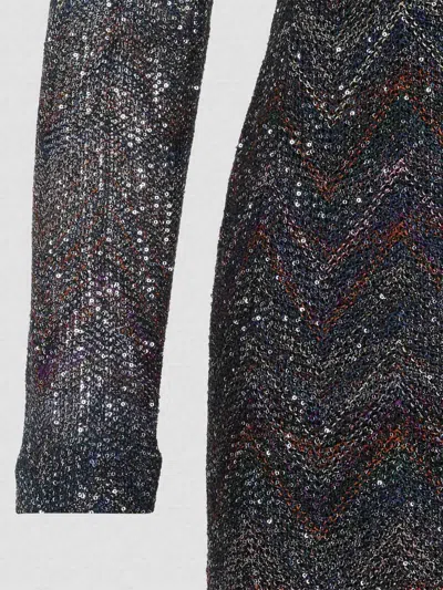 Missoni Multicolour Dress With Deep Neckline And All-over Sequins In Viscose Woman In Black
