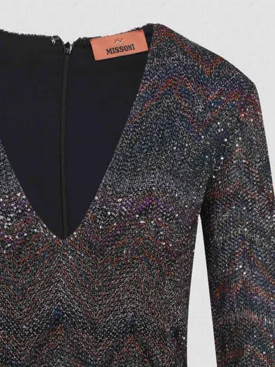 Missoni Multicolour Dress With Deep Neckline And All-over Sequins In Viscose Woman In Black