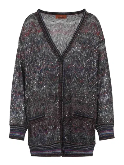 Missoni Oversized Cardigan With Multicolor Sequins In Black