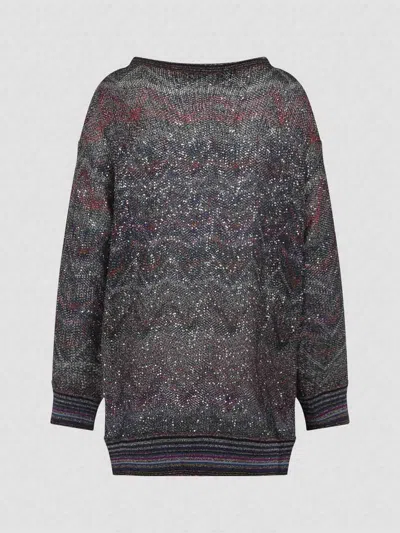 Missoni Oversized Cardigan With Multicolor Sequins In Black