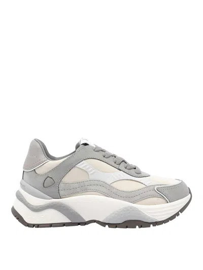 Philippe Model Odeon Low Sneakers In Beige Suede And Leather In Gray