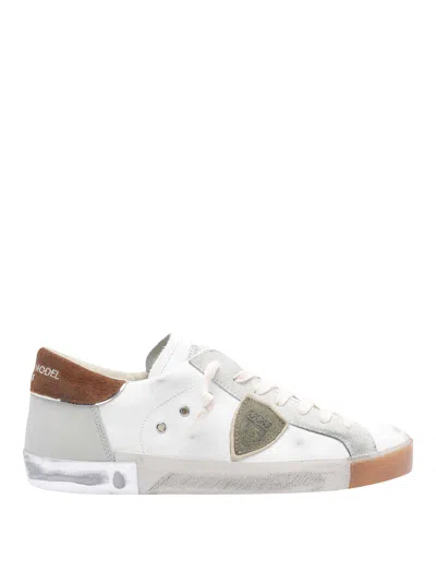 Philippe Model Low Top Sneakers With Suede Heel Tab In White