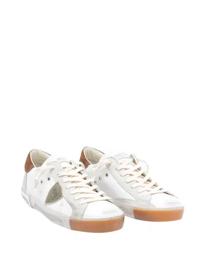 Philippe Model Low Top Sneakers With Suede Heel Tab In White