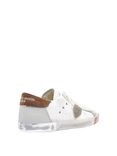 Philippe Model Low Top Sneakers With Suede Heel Tab In White