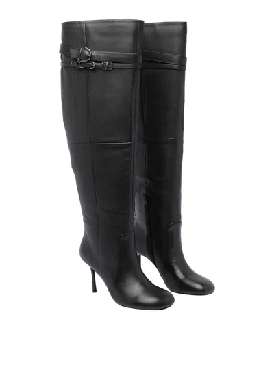 Pinko Bottes Hauteur Genou En Cuir Nappa À Talon Et Bride In Black