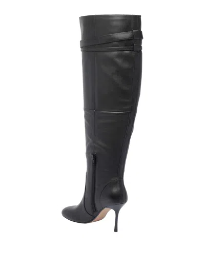 Pinko Bottes Hauteur Genou En Cuir Nappa À Talon Et Bride In Black