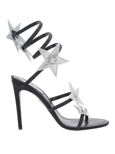 René Caovilla Cleo Star Black & Silver Sandal 105 In Black