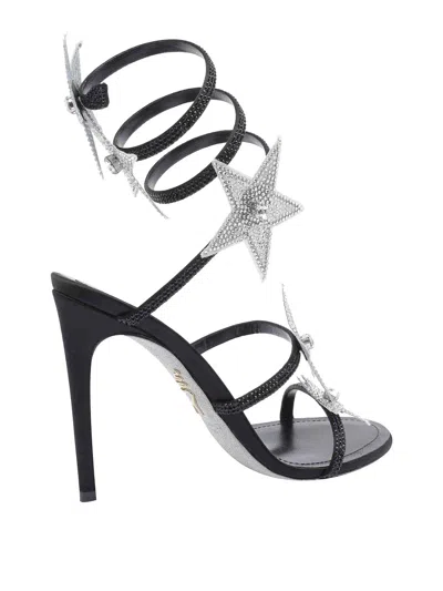 René Caovilla Cleo Star Black & Silver Sandal 105 In Black
