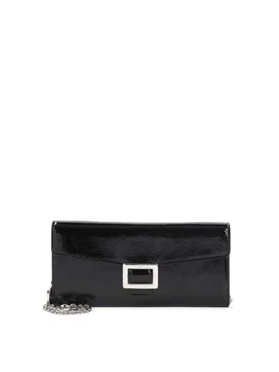Roger Vivier Patent Leather Chain Wallet With Back Pocket In Black