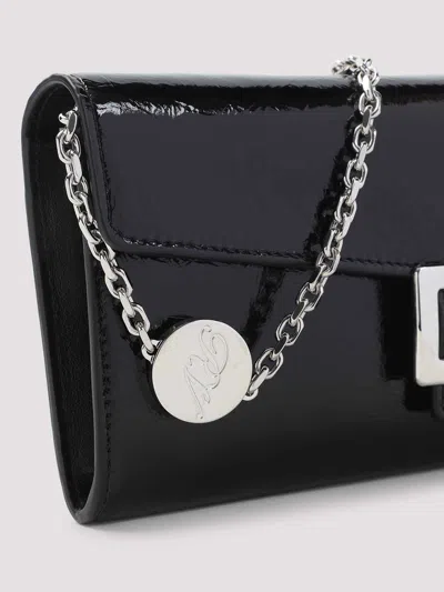 Roger Vivier Patent Leather Chain Wallet With Back Pocket In Black