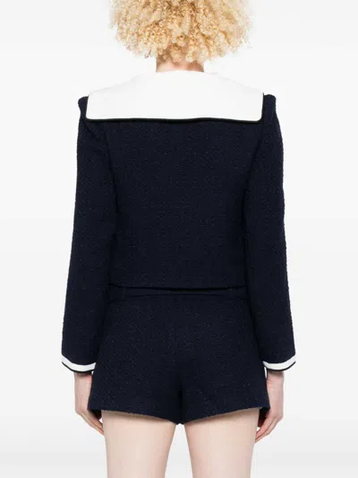 Self-portrait Boucle Jacket With Contrasting Neckline In Blue