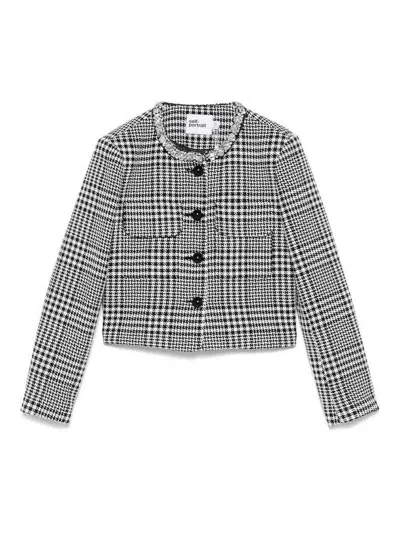 Self-portrait Houndstooth Wool Blend Jacket In White