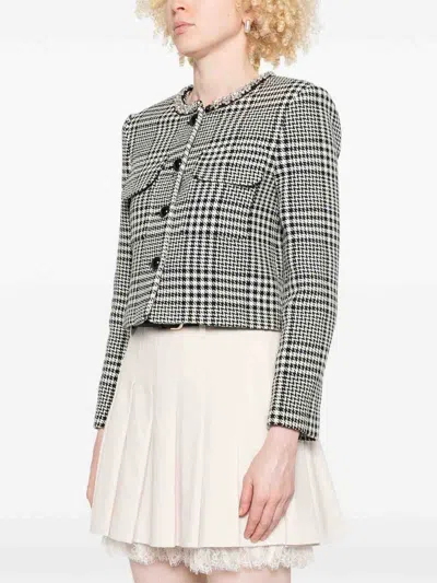 Self-portrait Houndstooth Wool Blend Jacket In White