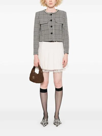 Self-portrait Houndstooth Wool Blend Jacket In White