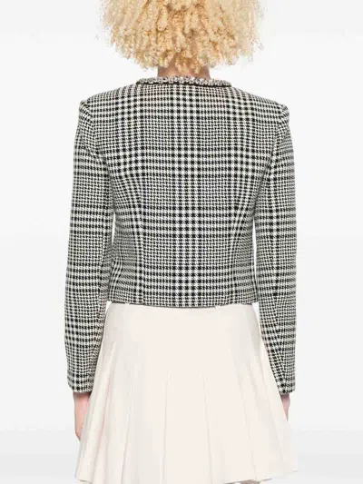 Self-portrait Houndstooth Wool Blend Jacket In White