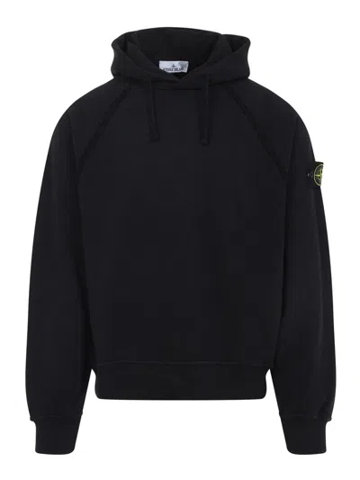Stone Island Relaxed Fit Black Hoodie With Distinctive Patch Logo In Black