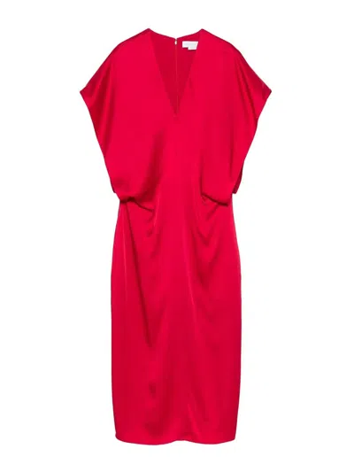 Stella Mccartney Stella Mc Cartney Satin V Necked Midi Dress In Red