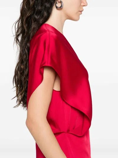 Stella Mccartney Stella Mc Cartney Satin V Necked Midi Dress In Red