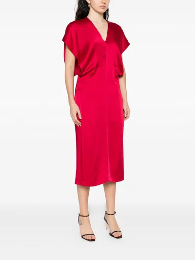 Stella Mccartney Stella Mc Cartney Satin V Necked Midi Dress In Red