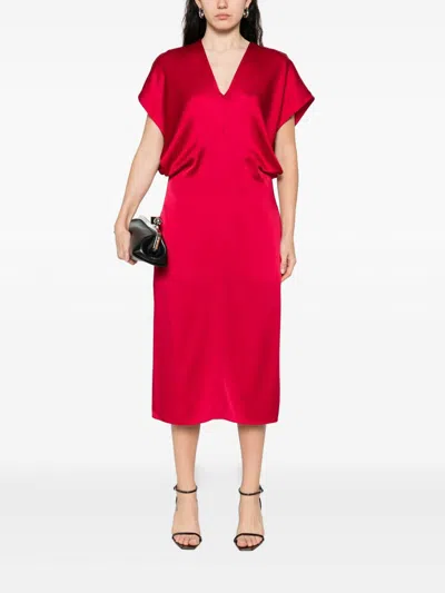 Stella Mccartney Stella Mc Cartney Satin V Necked Midi Dress In Red