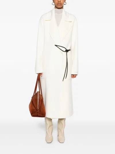 Sportmax Asymmetrical Wrap-style Long Coat In Soft Double Wool In White