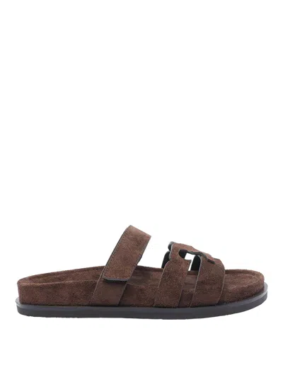 Tory Burch Ines Sport Brushed Suede Sliders In Brown