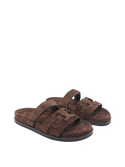Tory Burch Ines Sport Brushed Suede Sliders In Brown