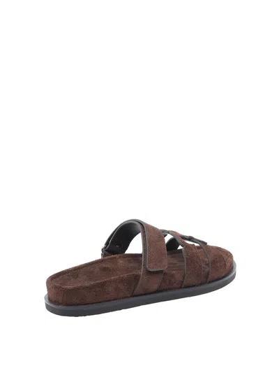 Tory Burch Ines Sport Brushed Suede Sliders In Brown