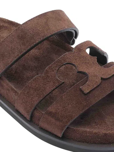 Tory Burch Ines Sport Brushed Suede Sliders In Brown