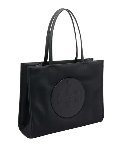Tory Burch Spacious Black Tote With Embossed Logo And Sturdy Handles In Black