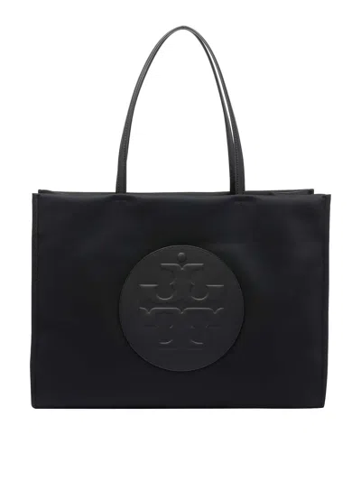Tory Burch Spacious Black Tote With Embossed Logo And Sturdy Handles In Black