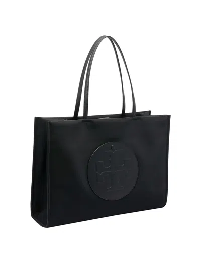 Tory Burch Spacious Black Tote With Embossed Logo And Sturdy Handles In Black