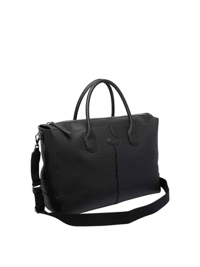 Tod's Double Handle Leather Shoulder Bag In Black