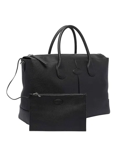 Tod's Double Handle Leather Shoulder Bag In Black