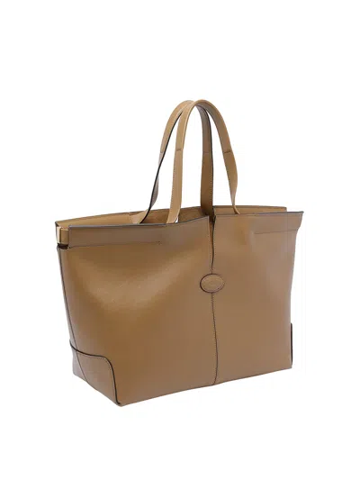 Tod's Hand Stitched Tote Bag In Brown