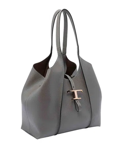 Tod's Structured Double Handle Shopping Bag In Gray