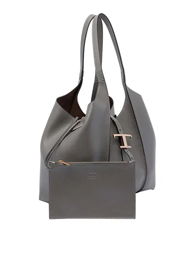 Tod's Structured Double Handle Shopping Bag In Gray
