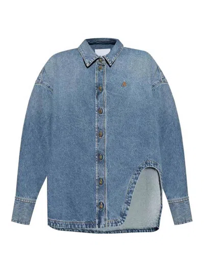 Attico Oversized Embroidered Denim Shirt In Blue