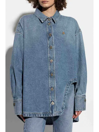 Attico Oversized Embroidered Denim Shirt In Blue