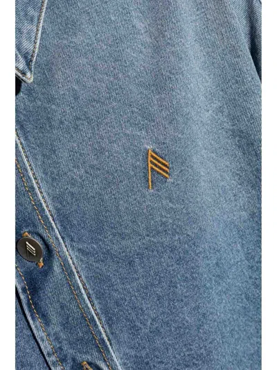 Attico Oversized Embroidered Denim Shirt In Blue