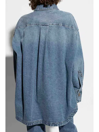 Attico Oversized Embroidered Denim Shirt In Blue