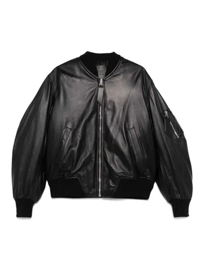 Attico The  Lamb Leather Bomber Jacket With Oversized Silhouette And Utility Pockets In Black