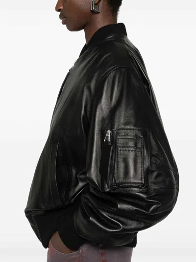 Attico The  Lamb Leather Bomber Jacket With Oversized Silhouette And Utility Pockets In Black