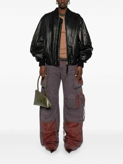 Attico The  Lamb Leather Bomber Jacket With Oversized Silhouette And Utility Pockets In Black