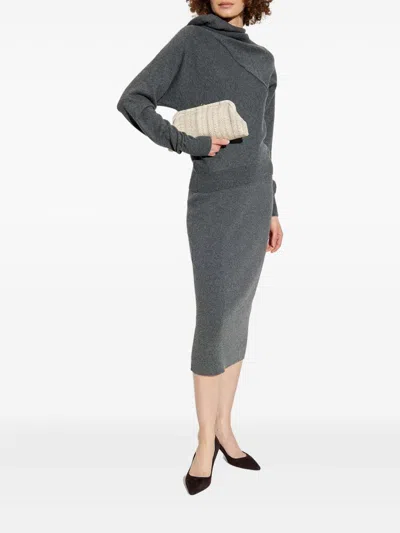 Tom Ford Ribbed Cashmere Midi Pencil Skirt In Gray