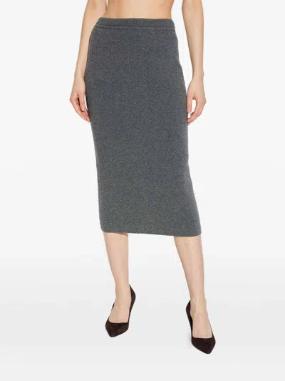 Tom Ford Ribbed Cashmere Midi Pencil Skirt In Gray