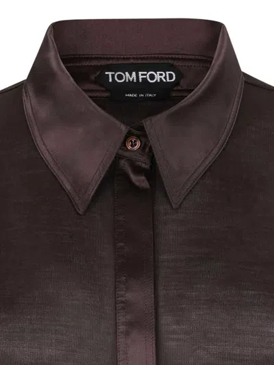 Tom Ford Silk Jersey Long Sleeve Polo In Brown